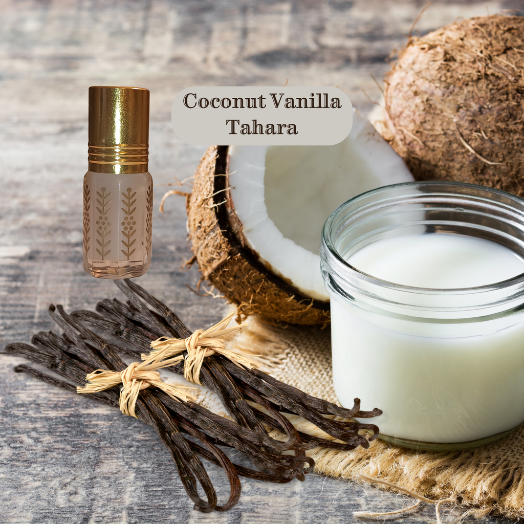 Coconut Vanilla Tahara Attar, Coconut Vanilla Musk Premium Concentrated Perfume Oil, Luxury Body Oil