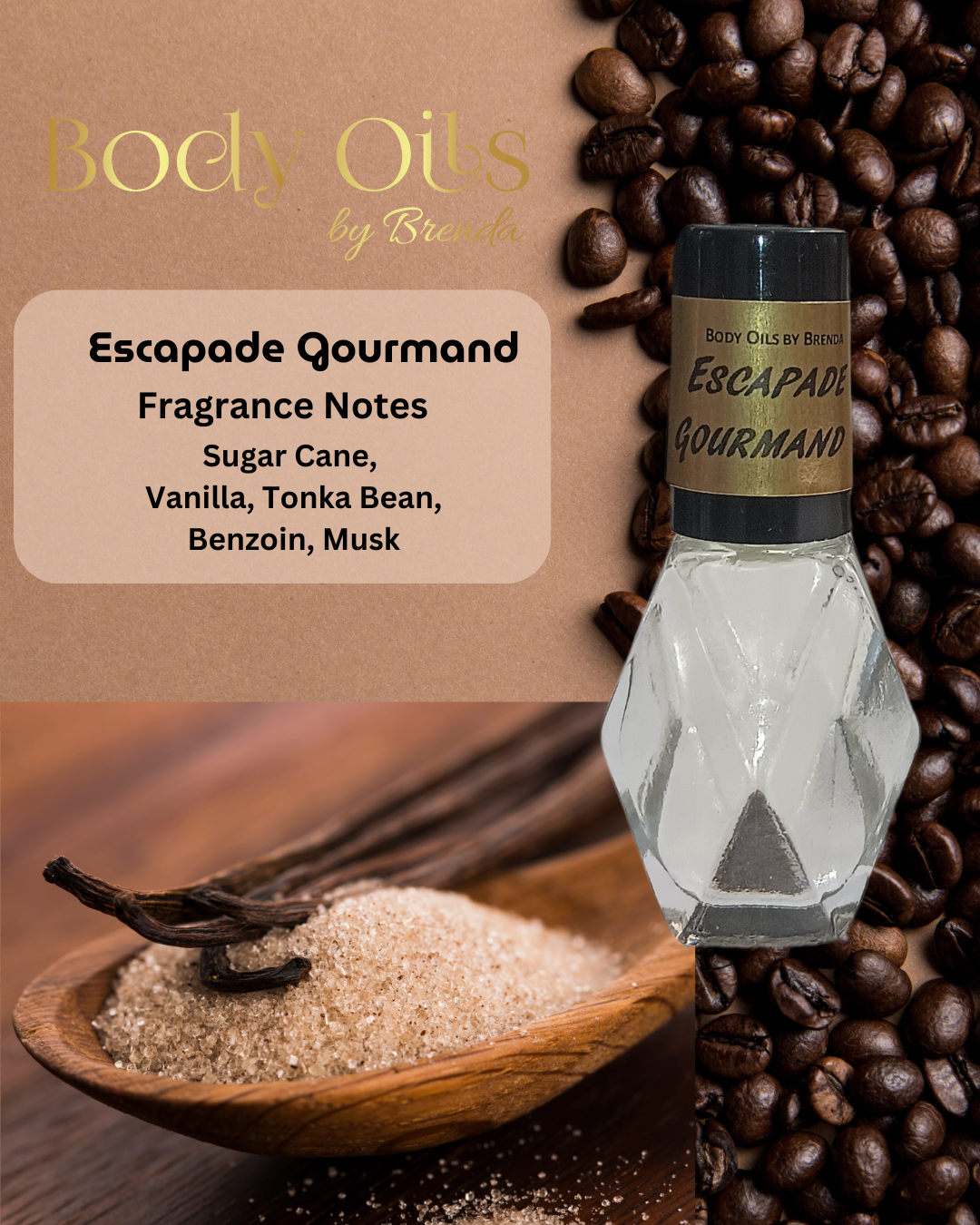Escapade Gourmand Type Body Oil, Sweet Vanilla Brown Sugar Fragrance, Unisex Scent for Him and Her, *Not a Name Brand Product