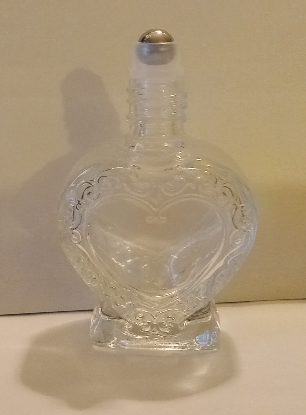 Heart Shaped Glass Perfume Bottle with Stainless Steel Roller & Gold Cap, Empty Bottle, 1/2 oz Executive Vial