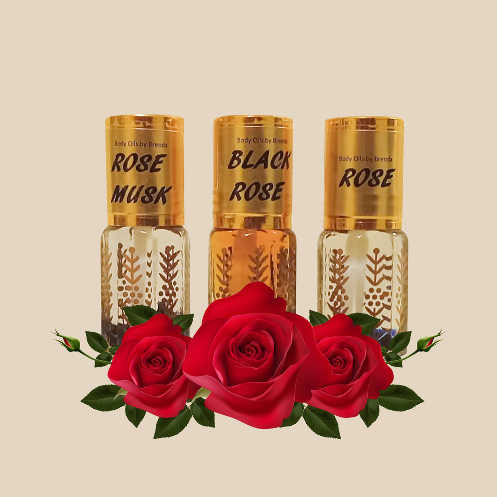 Rose Oil Perfumed Gift Set, Rose Black Rose Rose Musk Scented Collection-3-Pack Rose Scented Perfumed Body Oil, Rose Lover Perfume Set, All Natural Attars, CPO-Roll On Perfumes
