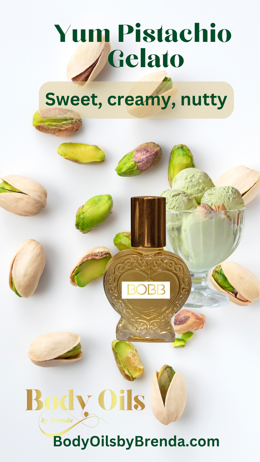 Yum Pistachio Gelato Type Body Oil, Nutty Sweet Marshmallow Fragrance, Ice Cream Whip Cream Scent, Gourmand Perfume-*Not a Name Brand Product
