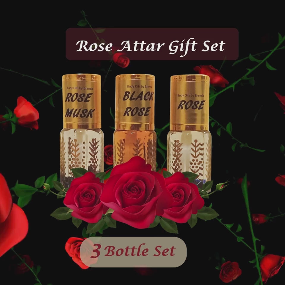 Rose Oil Perfumed Gift Set, Rose Black Rose Rose Musk Scented Collection-3-Pack Rose Scented Perfumed Body Oil, Rose Lover Perfume Set, All Natural Attars, CPO-Roll On Perfumes