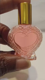 Heart Shaped Glass Perfume Bottle with Stainless Steel Roller & Gold Cap, Empty Bottle, 1/2 oz Executive Vial