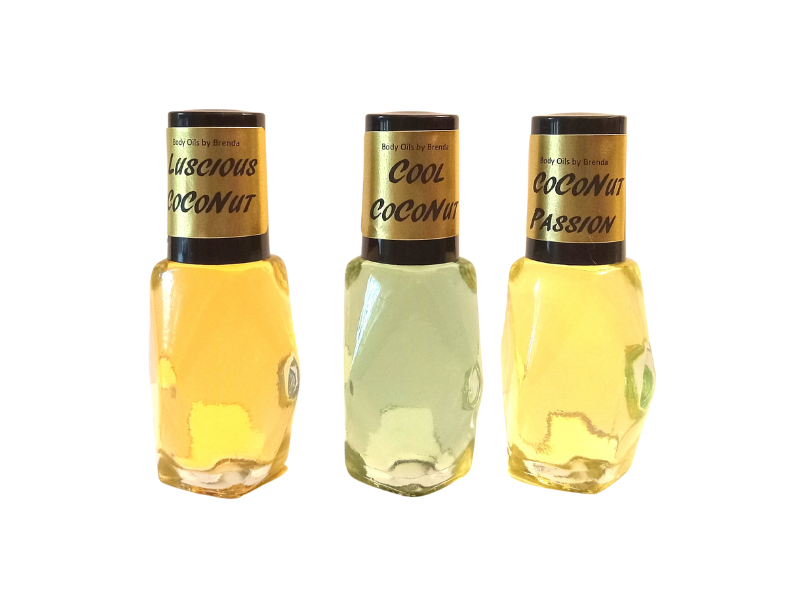 Coconut Trio Collector's Set Body Oils: Cool Coconut, Coconut Passion, and Luscious Coconut-Sweet, Fruity, Tropical-Uncut-No Alcohol-Unisex