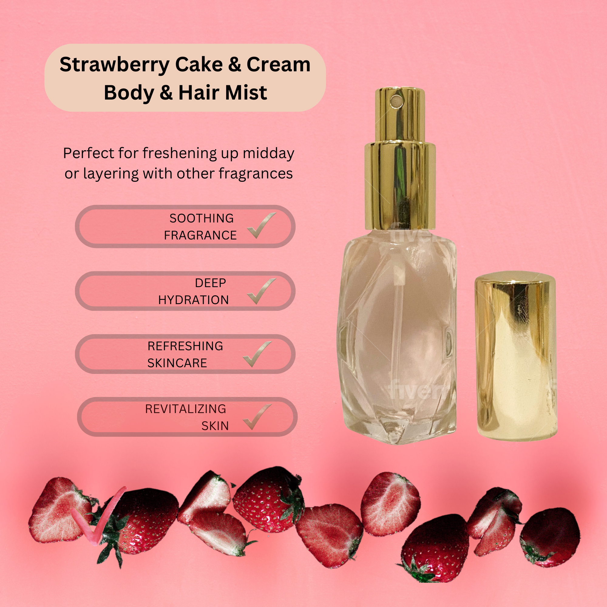 Strawberry Cake & Cream Type-Valentine Keepsake Perfume Bottle-Gourmand Body Oil Fragrance-Sweet Fruity Floral Scent-Gift Heart Bottle Her
