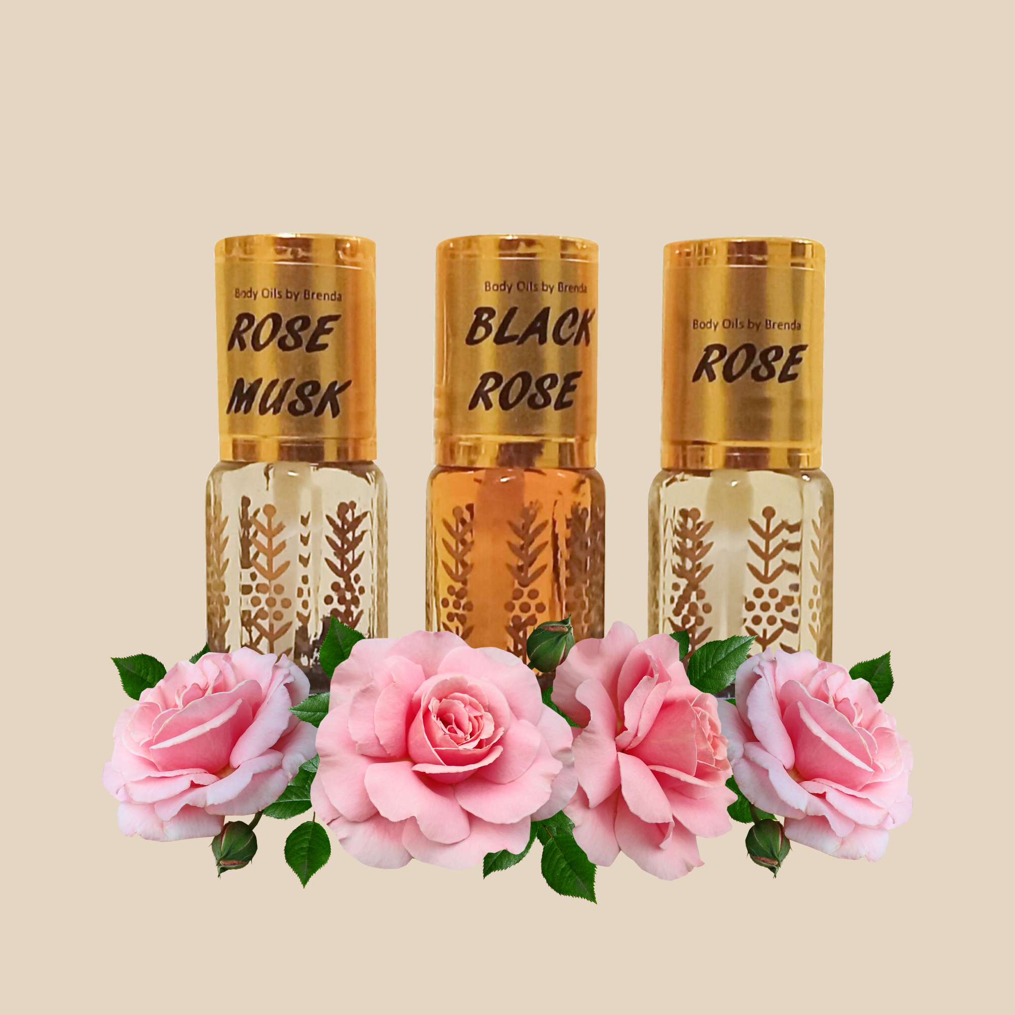 Rose Oil Perfumed Gift Set, Rose Black Rose Rose Musk Scented Collection-3-Pack Rose Scented Perfumed Body Oil, Rose Lover Perfume Set, All Natural Attars, CPO-Roll On Perfumes