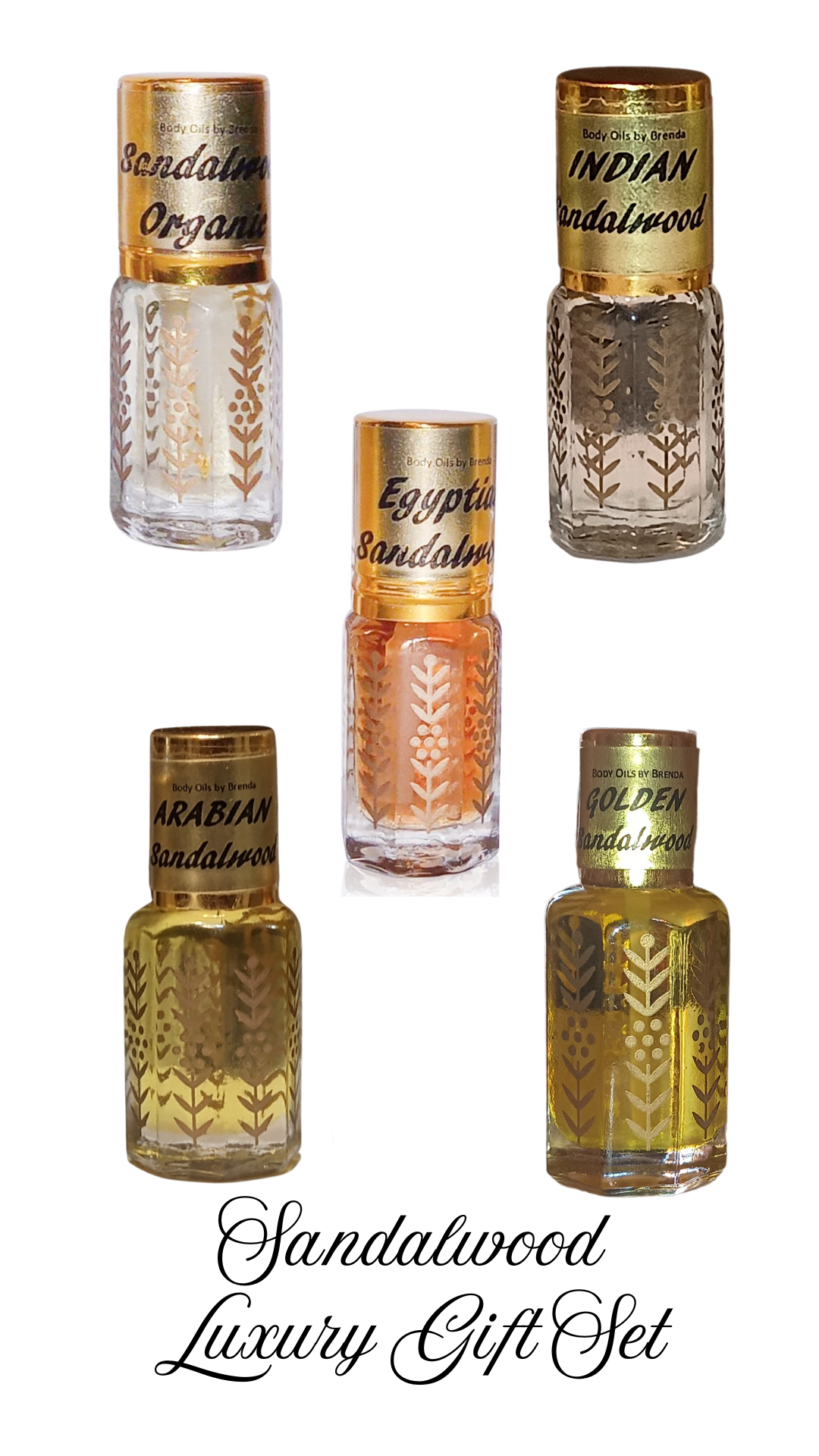 Sandalwood Luxury Gift Set, Five-Pack Sandalwood Oils Gift Set, Assorted Sandalwood Collector's Edition, Unisex All Natural Fragrances, Attars Concentrated Perfume Oil, Alcohol-Free